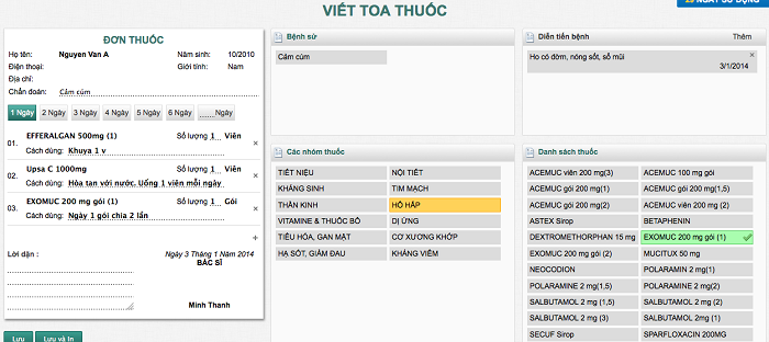 Phần mềm quản lý bệnh viện in toa thuốc